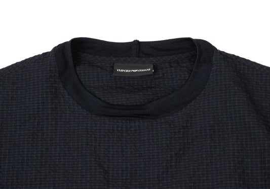 EMPORIO ARMANI Poly Seersucker Check T-Shirt Navy Size S