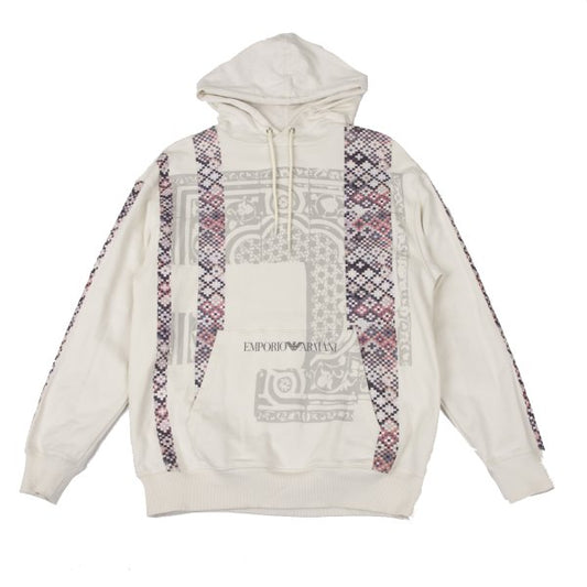 EMPORIO ARMANI Mosaic Print Cotton Hoodie Ivory Size XS