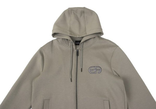 EMPORIO ARMANI Embroidered Double Zip Hoodie Greige Size XS