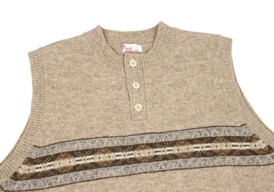 Papas Beige Nordic Weave Henley Neck Knit Vest Size L