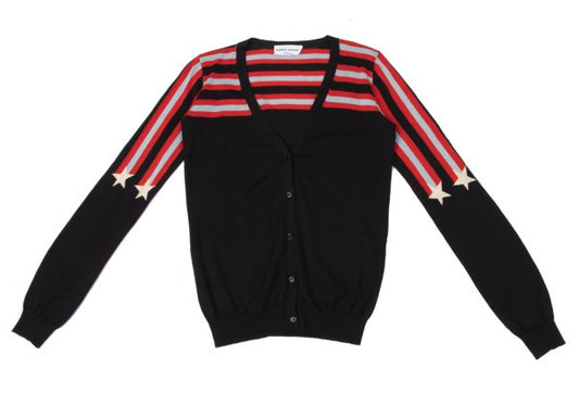 SONIA RYKIEL Silk Cotton Star Border Knit Black Red Size XS