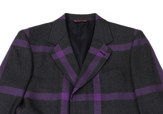 Paul Smith LONDON Wool Check Design Coat Black Purple Size L