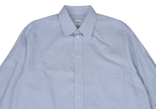 ARMANI COLLEZIONI Cotton Pin Check Long Shirt Blue Size 42