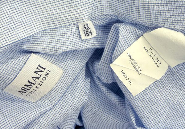 ARMANI COLLEZIONI Cotton Pin Check Long Shirt Blue Size 42
