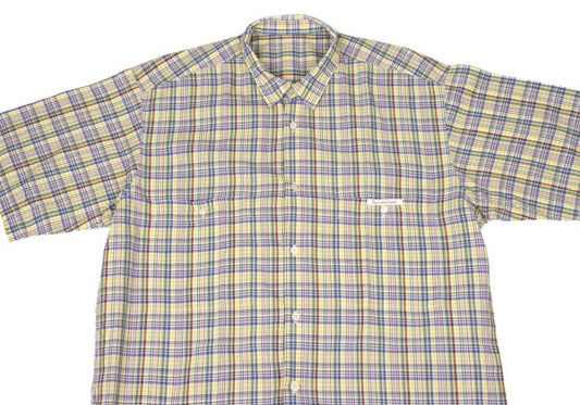 Papas Yellow Multi Plaid Cotton Short Sleeve Shirt Size L