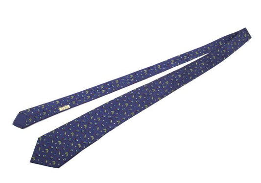 HERMES Silk Bugs Print Tie Navy