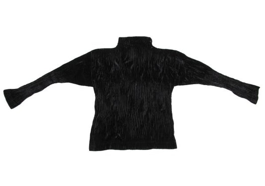 ISSEY MIYAKE Pleated Velour High Neck Top Black Size M