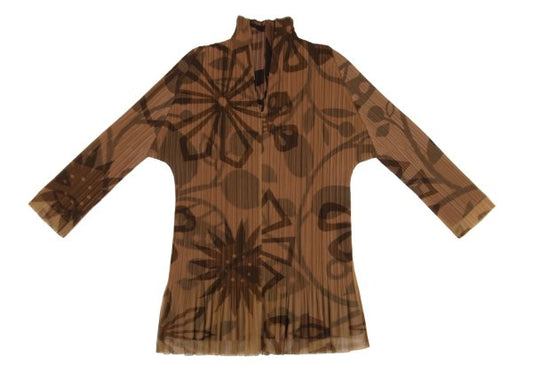 PLEATS PLEASE Mesh Layered Floral Blouse Brown Size 3
