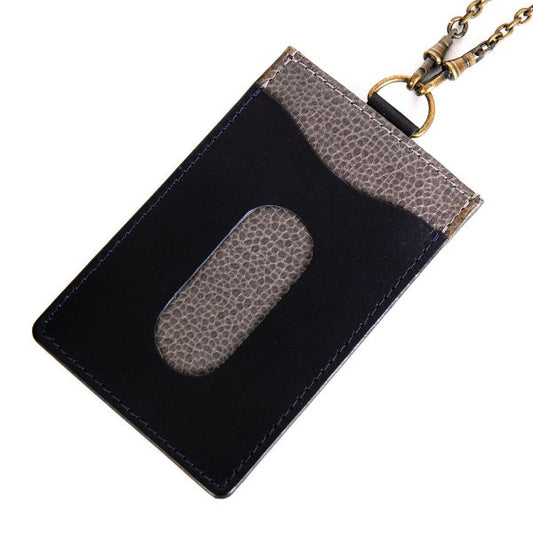 LIMI feu Leather Chain Pass Case Navy Charcoal