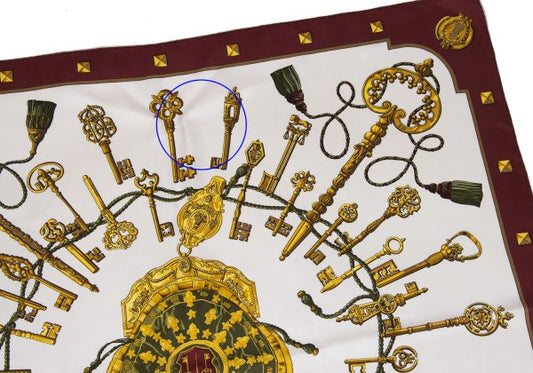 HERMES LES CLES Carré Scarf White/Bordeaux