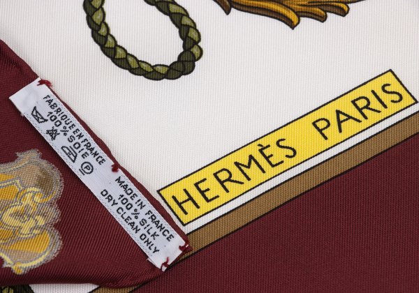 HERMES LES CLES Carré Scarf White/Bordeaux
