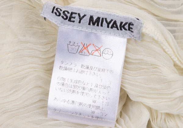 ISSEY MIYAKE Pleated Sheer High Neck Top Ivory Size M