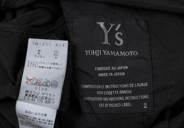 Y's Silk Wool Blend Fulled 3-Button Jacket Black Size 2