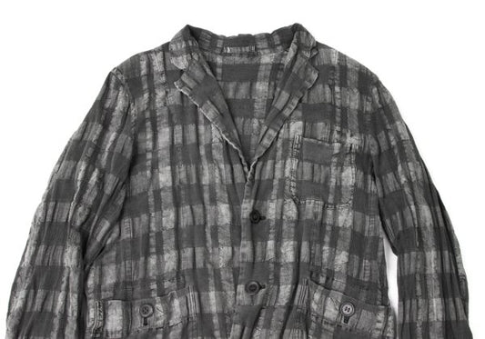 ISSEY MIYAKE MEN Linen Cotton Check Jacket Charcoal Size 2