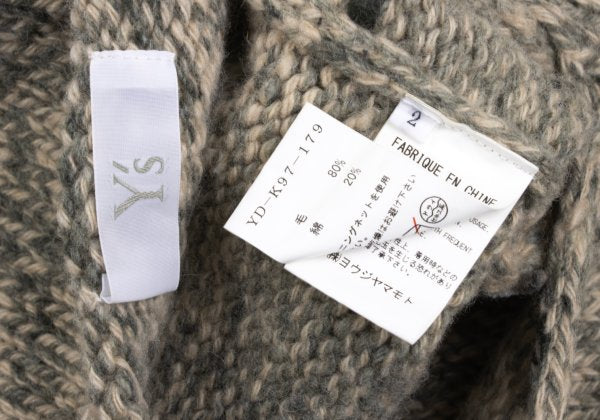 Y's Wool Cotton Back Pocket V-Neck Khaki Ivory Sweater Size 2