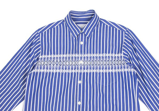 sacai Cotton Front Embroidered Striped Shirt Blue Size 1