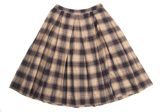 Mademoiselle NON NON Beige Navy Check Midi Skirt Size 40L