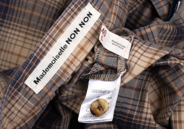Mademoiselle NON NON Beige Navy Check Midi Skirt Size 40L