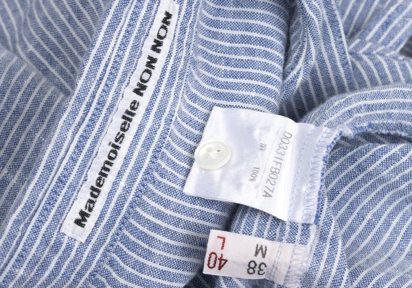 Mademoiselle NON NON Linen 3/4 Sleeve Up Blue/White Shirt Size 40L