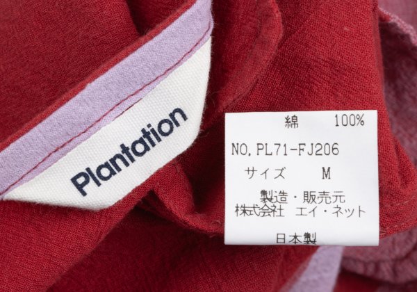 Plantation Block Check No Collar Tunic Red Purple Shirt Size M