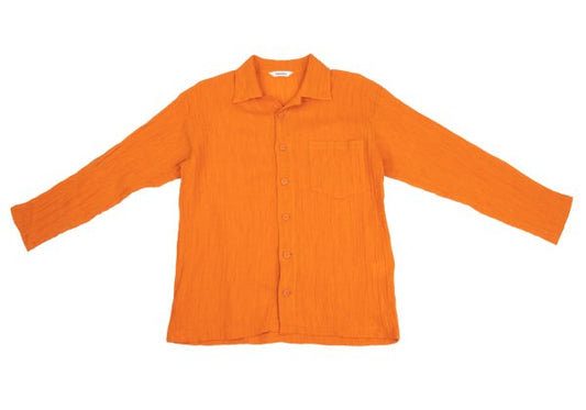 Plantation Cotton Linen Open Collar Button-Up Orange Size M