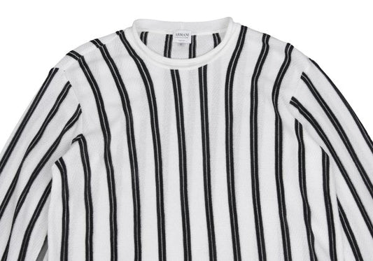 ARMANI COLLEZIONI Rayon Cotton Stripe Knit White Size 52
