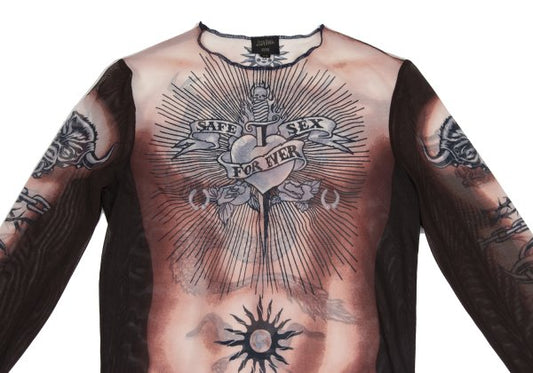 Jean Paul GAULTIER HOMME Tattoo Print Brown Pink Size 48