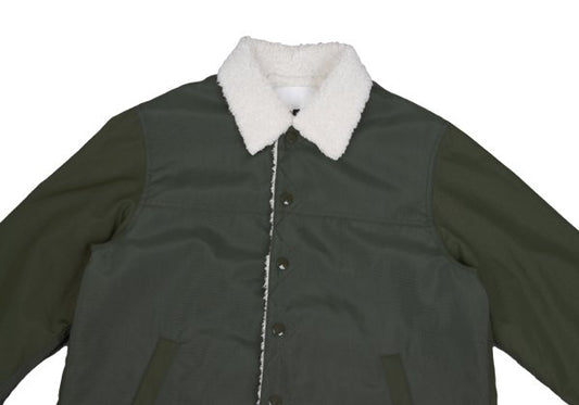 GANRYU Nylon Panel Front Boa Lined Coach Jacket Khaki Size S