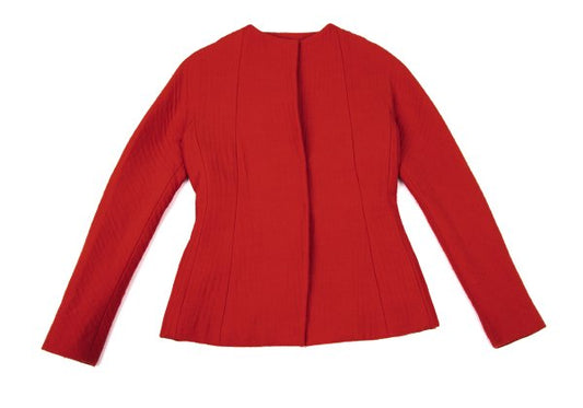 DKNY DONNA KARAN Wool Hook Collarless Jacket Red Size 36