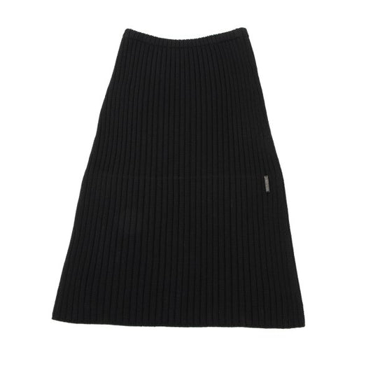FENDI Wool Rib Knit Midi Skirt Black Size 38