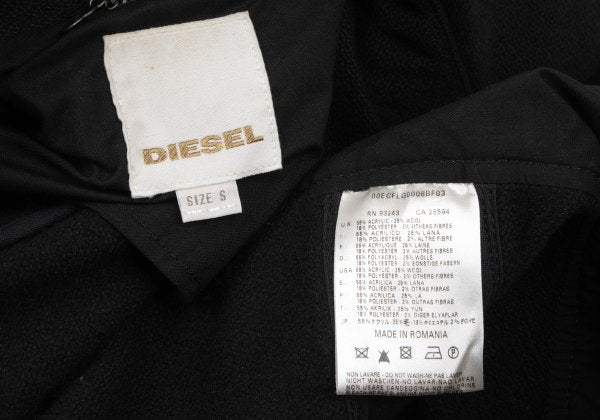 DIESEL Leather Patch Military Pea Coat Black Size S