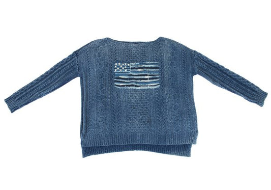 POLO RALPH LAUREN Flag Jacquard Cable Sweater Blue Size M