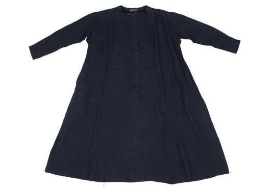 Y's Linen No Collar Pullover Midi Dress Navy Size M