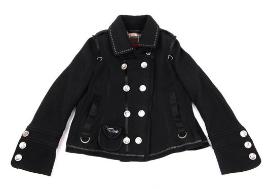 MARITHE Wool Blend Double Collar Metal Jacket Black Size S