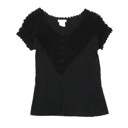 zucca Dyed Cotton Ruffle Patch V-Neck T-Shirt Black Size M