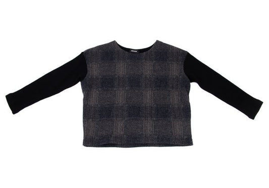 zucca Wool Blend Check Sleeve Knit Sweater Navy Gray Size M