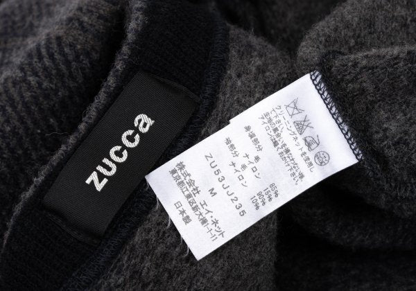 zucca Wool Blend Check Sleeve Knit Sweater Navy Gray Size M