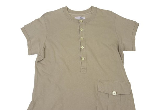 Y's for men Front Pocket Henley Neck T-Shirt Beige Size S
