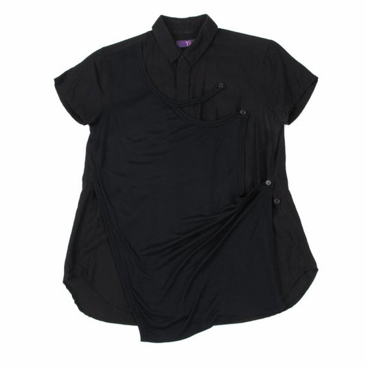 Y's PINK Mixed Material Layered Short Shirt Black Size 2