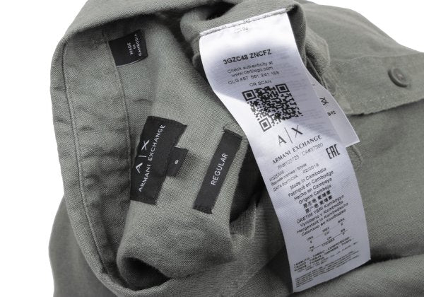 ARMANI EXCHANGE Linen Embroidered Logo Shirt Khaki Size S
