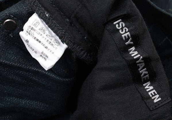 ISSEY MIYAKE MEN 14AW Shirred Graph Check Navy Multi Pants Size 2