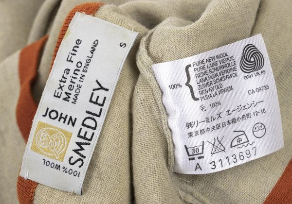 JOHN SMEDLEY Merino Wool Trim Knit Sweater Beige Size S