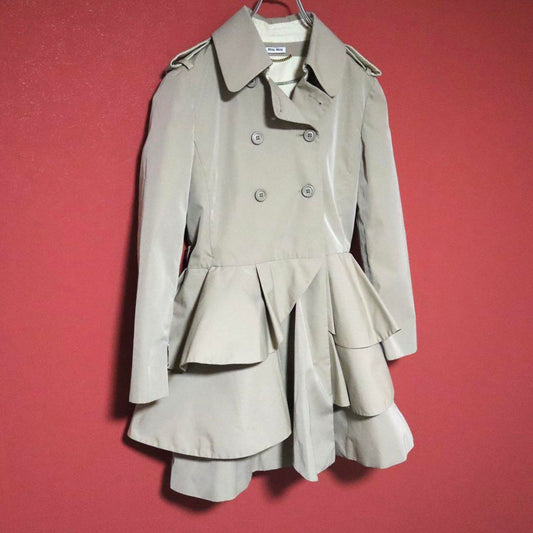 Miu Miu Beige Reconstructed A-Line Frilled Trench Size 42