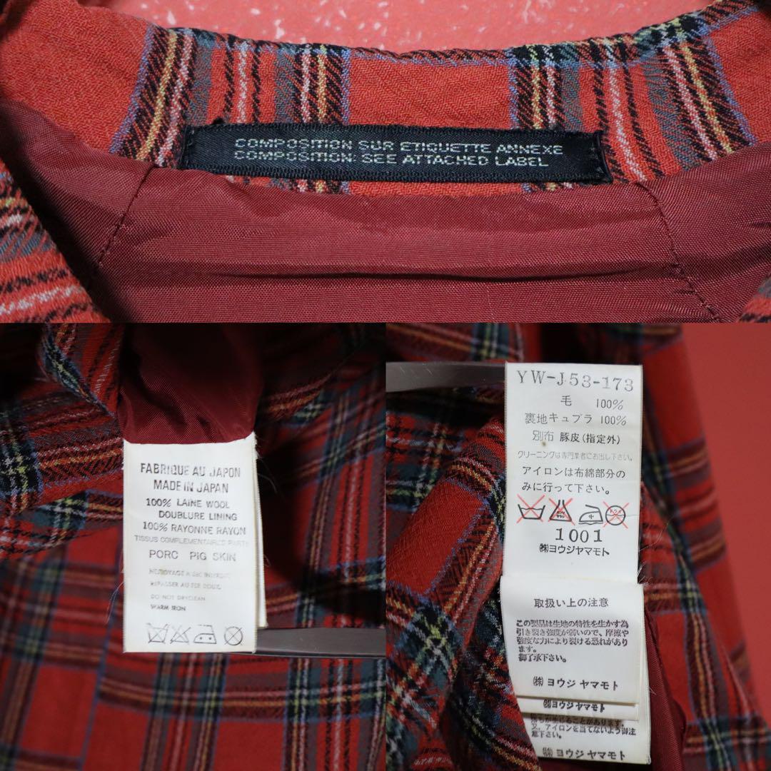 Yohji Yamamoto Red 90s Tartan Check Patch Coat Size FREE