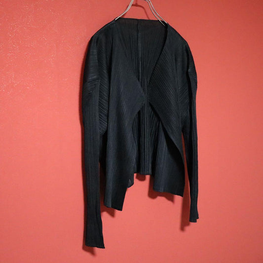 PLEATS PLEASE 00s Black Pleated Drape Cardigan Size 4