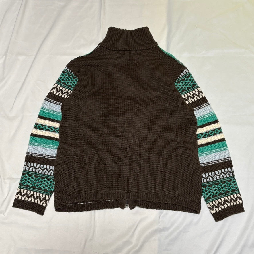 Final Home Brown Green Fair Isle Full Knit Sweater Size S