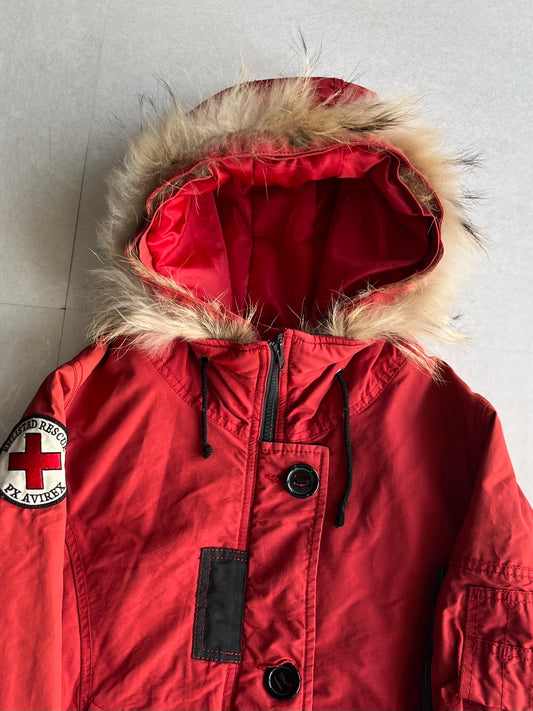 Avirex Red Gimmick Fur Jacket Size M