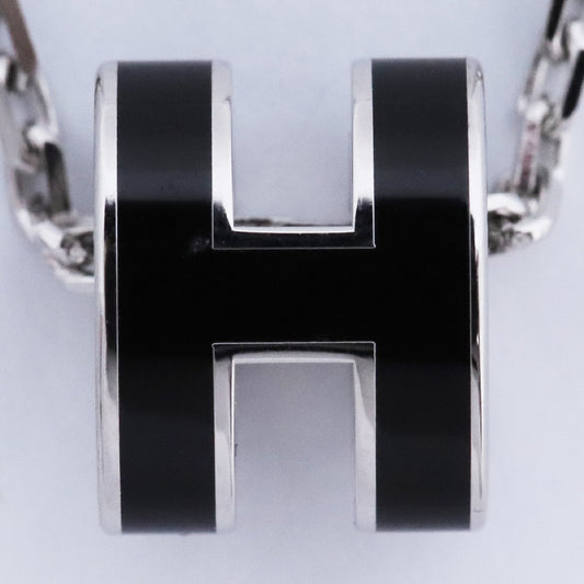 HERMES Mini Pop H Charm Pendant Necklace Silver Black Size F