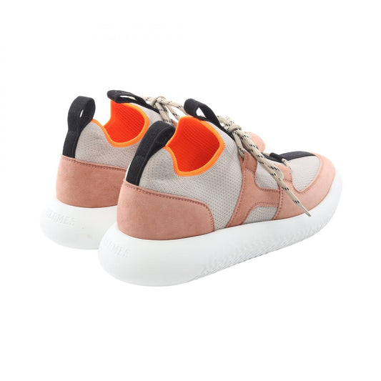 HERMES Duel Beige/Pink Fabric Suede Slip-Ons Size 36.5