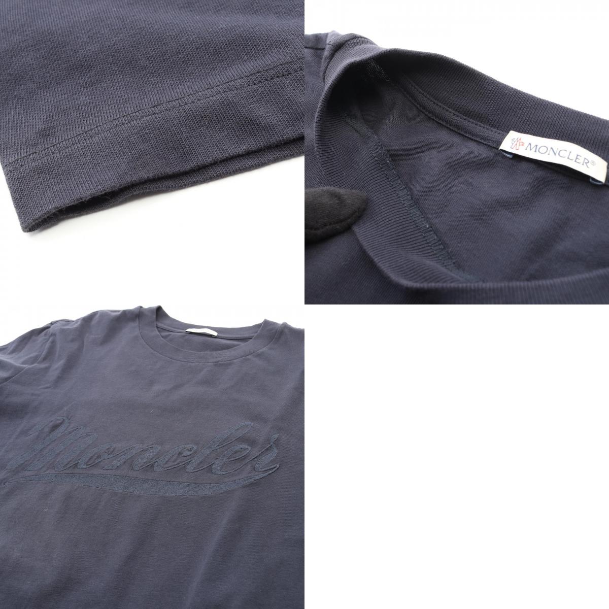 MONCLER Logo Embroidered Cotton Long Sleeve T-Shirt Navy Size L